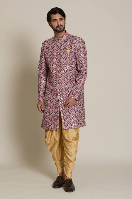 Shop Arihant Rai Sinha Wine Cotton, Silk Sequins Floral Embroidered Sherwani Set Online at Aza Fashions Shop_Arihant Rai Sinha_Wine Cotton, Silk Sequins Floral Embroidered Sherwani Set _Online_at_Aza_Fashions