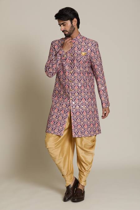 Arihant Rai Sinha Wine Cotton, Silk Sequins Floral Embroidered Sherwani Set at Aza Fashions Arihant Rai Sinha_Wine Cotton, Silk Sequins Floral Embroidered Sherwani Set _at_Aza_Fashions
