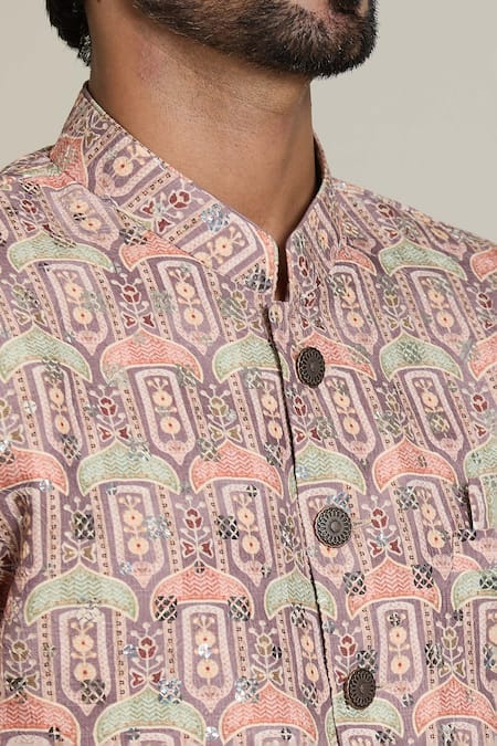 Arihant Rai Sinha_Brown Cotton, Silk, Pashmina Sequins, Embroidery Mughal Sherwani Set _at_Aza_Fashions