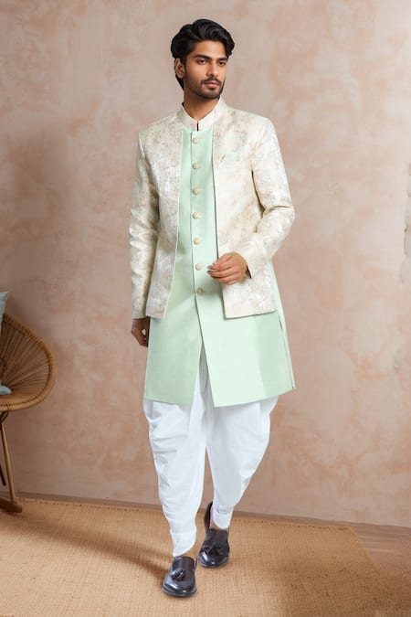 Aryavir Malhotra Leaf Woven Sherwani Set 