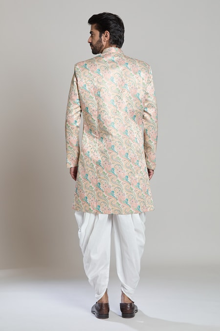 Arihant Rai Sinha Peach Paisley Jacquard Sherwani Set 