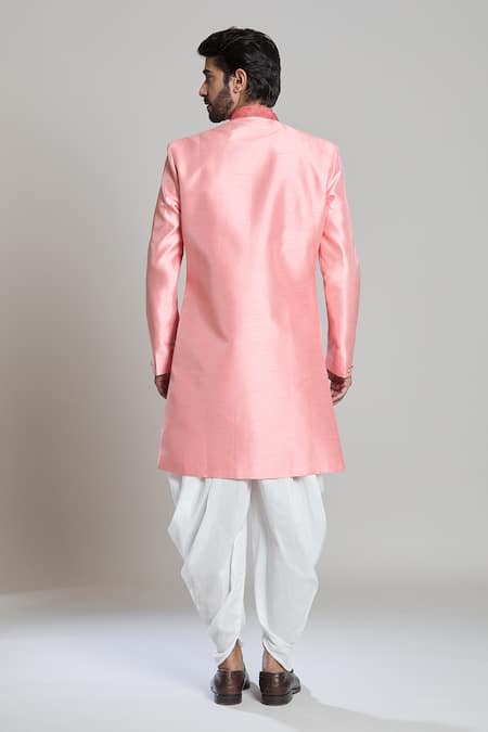 Arihant Rai Sinha Peach Geometric Woven Sherwani Set 