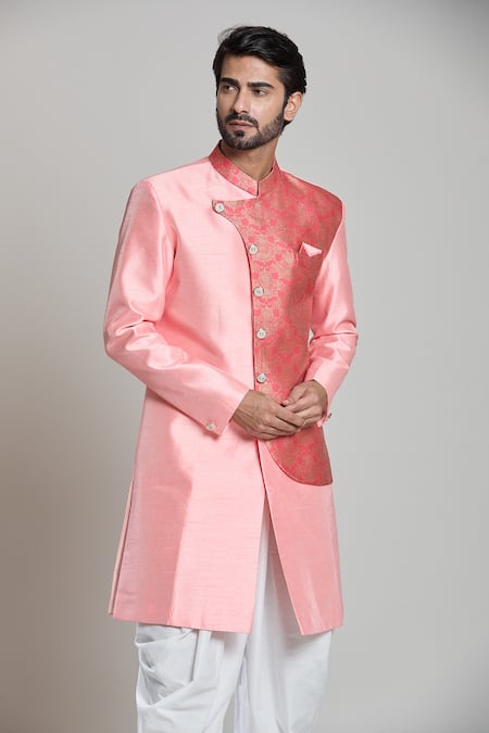 Buy Arihant Rai Sinha Peach Silk, Jacquard, Pashmina Embroidery Geometric Woven Sherwani Set Online at Aza Fashions Buy_Arihant Rai Sinha_Peach Silk, Jacquard, Pashmina Embroidery Geometric Woven Sherwani Set _Online_at_Aza_Fashions