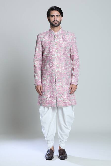 Arihant Rai Sinha_Pink Rayon, Silk Sequins, Embroidery Sherwani Set _Online_at_Aza_Fashions
