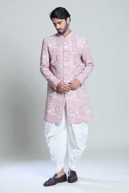 Buy_Arihant Rai Sinha_Pink Rayon, Silk Sequins, Embroidery Sherwani Set _Online_at_Aza_Fashions
