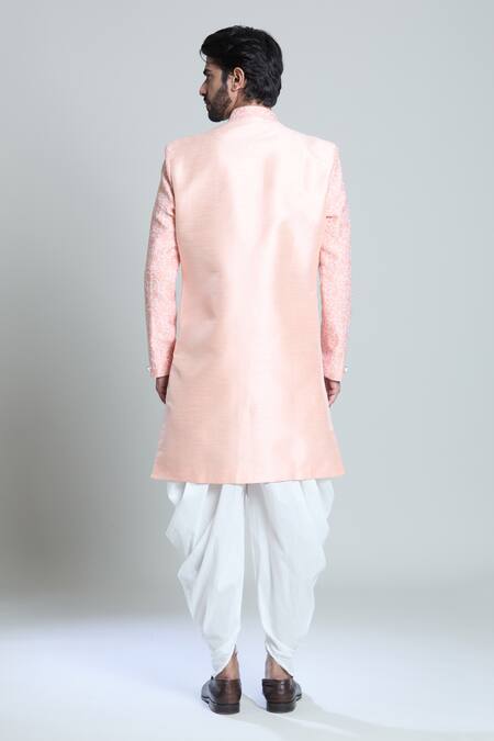 Arihant Rai Sinha Peach Botanical Woven Sherwani Set 