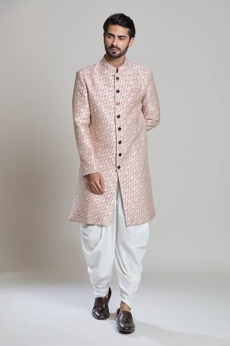 Buy_Arihant Rai Sinha_White Jacquard Embroidery Checkered Woven Sherwani Set _Online_at_Aza_Fashions