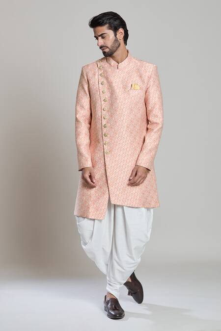 Shop Arihant Rai Sinha White Acrylic, Jacquard Embroidery Bloom Woven Sherwani Set Online at Aza Fashions Shop_Arihant Rai Sinha_White Acrylic, Jacquard Embroidery Bloom Woven Sherwani Set _Online_at_Aza_Fashions
