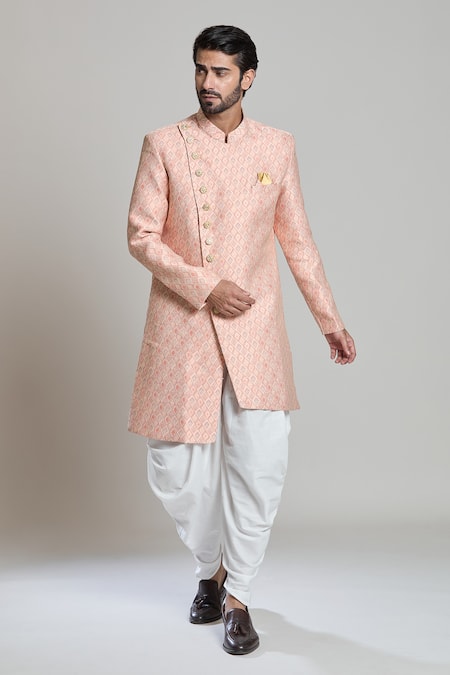 Arihant Rai Sinha White Acrylic, Jacquard Embroidery Bloom Woven Sherwani Set at Aza Fashions Arihant Rai Sinha_White Acrylic, Jacquard Embroidery Bloom Woven Sherwani Set _at_Aza_Fashions