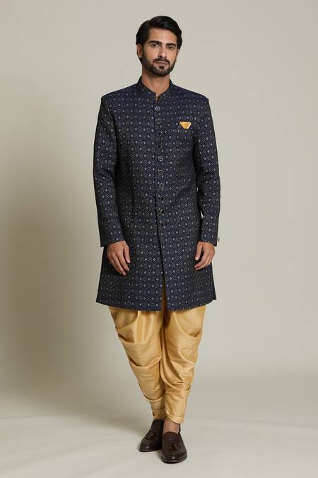 Buy Arihant Rai Sinha Blue Jacquard, Silk Embroidery Geometric Sherwani Set Online at Aza Fashions Buy_Arihant Rai Sinha_Blue Jacquard, Silk Embroidery Geometric Sherwani Set _Online_at_Aza_Fashions