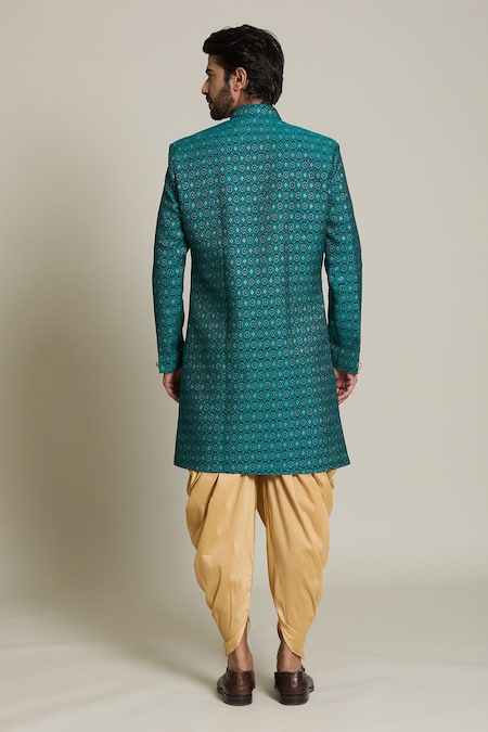 Shop Arihant Rai Sinha Gold Silk, Jacquard Embroidery Hexagon Woven Sherwani Set at Aza Fashions Shop_Arihant Rai Sinha_Gold Silk, Jacquard Embroidery Hexagon Woven Sherwani Set _at_Aza_Fashions