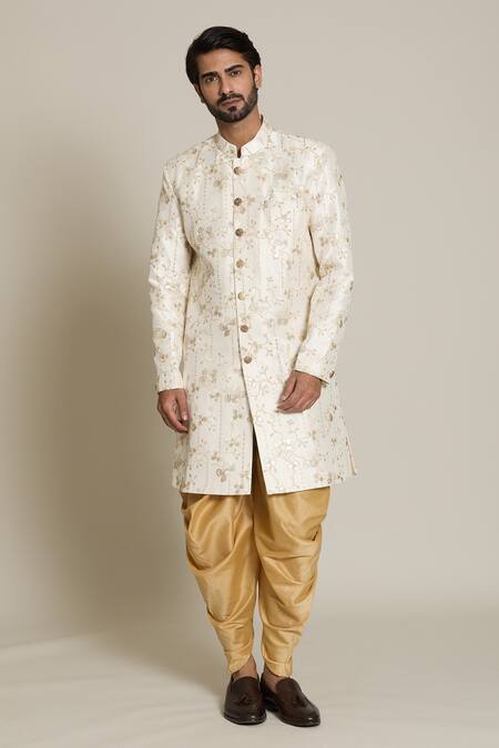 Arihant Rai Sinha Gold , Satin Embroidery, Sequins Floral Vine Sherwani Set at Aza Fashions Arihant Rai Sinha_Gold , Satin Embroidery, Sequins Floral Vine Sherwani Set _at_Aza_Fashions