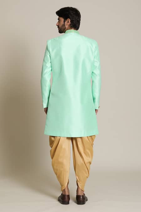 Shop Arihant Rai Sinha Green Silk, Jacquard, Pashmina Embroidery Geometric Woven Sherwani Set at Aza Fashions Shop_Arihant Rai Sinha_Green Silk, Jacquard, Pashmina Embroidery Geometric Woven Sherwani Set _at_Aza_Fashions