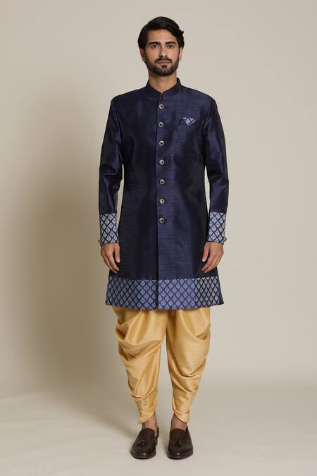Arihant Rai Sinha_Gold Silk Embroidery Floral Butta Woven Sherwani Set _Online_at_Aza_Fashions