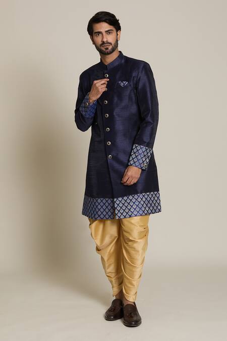 Shop_Arihant Rai Sinha_Gold Silk Embroidery Floral Butta Woven Sherwani Set _Online_at_Aza_Fashions