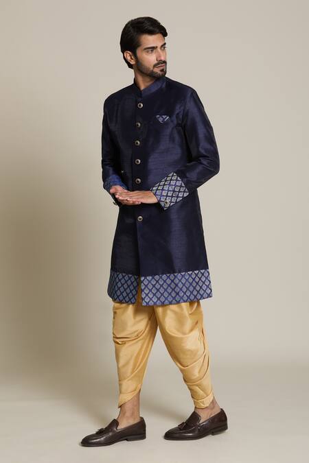 Arihant Rai Sinha_Gold Silk Embroidery Floral Butta Woven Sherwani Set _at_Aza_Fashions