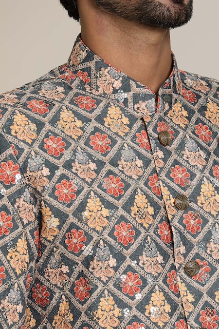 Arihant Rai Sinha Gold Acrylic, Cotton, Silk Embroidery, Sequins Floral Sherwani Set Online at Aza Fashions Arihant Rai Sinha_Gold Acrylic, Cotton, Silk Embroidery, Sequins Floral Sherwani Set _Online_at_Aza_Fashions