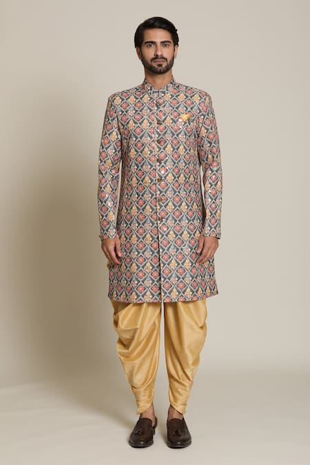 Buy Arihant Rai Sinha Gold Acrylic, Cotton, Silk Embroidery, Sequins Floral Sherwani Set Buy_Arihant Rai Sinha_Gold Acrylic, Cotton, Silk Embroidery, Sequins Floral Sherwani Set