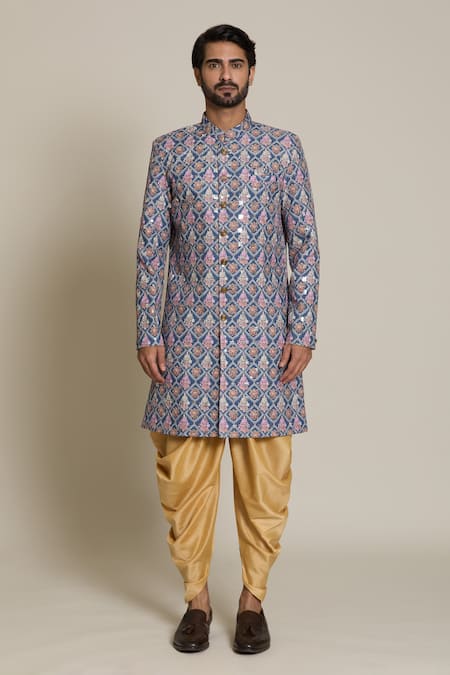 Arihant Rai Sinha Gold Silk, Cotton Sequins, Embroidery Floral Sherwani Set Online at Aza Fashions Arihant Rai Sinha_Gold Silk, Cotton Sequins, Embroidery Floral Sherwani Set _Online_at_Aza_Fashions