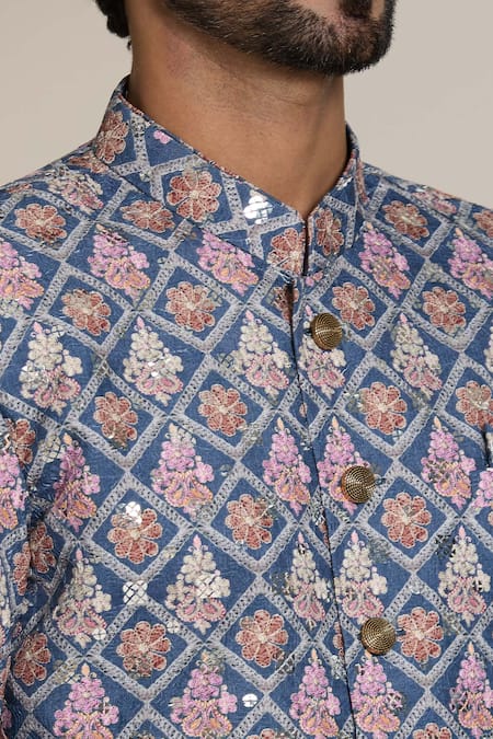 Buy Arihant Rai Sinha Gold Silk, Cotton Sequins, Embroidery Floral Sherwani Set Online at Aza Fashions Buy_Arihant Rai Sinha_Gold Silk, Cotton Sequins, Embroidery Floral Sherwani Set _Online_at_Aza_Fashions