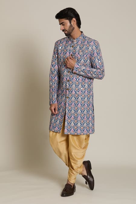 Arihant Rai Sinha Gold Silk, Cotton Sequins, Embroidery Floral Sherwani Set at Aza Fashions Arihant Rai Sinha_Gold Silk, Cotton Sequins, Embroidery Floral Sherwani Set _at_Aza_Fashions