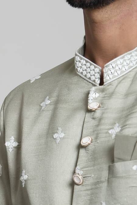 Buy_Arihant Rai Sinha_White , Satin Sequins, Embroidery Geometric Sherwani And Pant Set _Online_at_Aza_Fashions