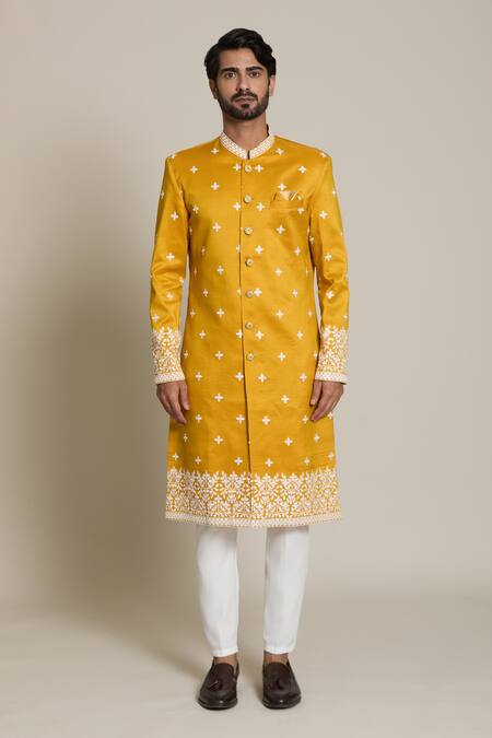 Arihant Rai Sinha_White , Satin Sequins, Embroidery Sherwani And Pant Set _Online_at_Aza_Fashions