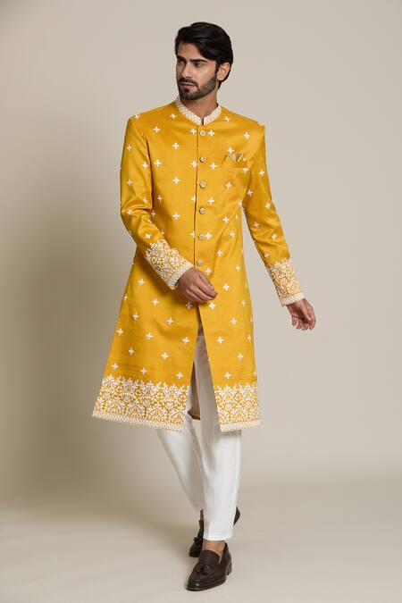 Buy_Arihant Rai Sinha_White , Satin Sequins, Embroidery Sherwani And Pant Set _Online_at_Aza_Fashions