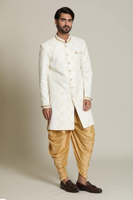 Buy_Arihant Rai Sinha_Gold Silk, Jacquard Embroidery Flower Woven Sherwani Set 