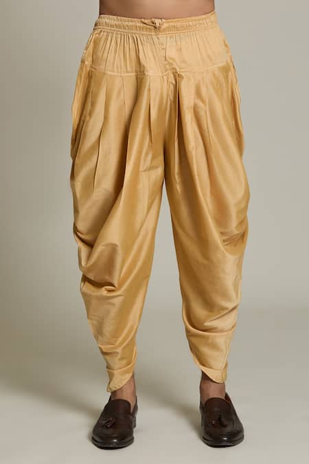 Arihant Rai Sinha_Gold Silk, Jacquard Embroidery Lotus Woven Sherwani Set _Online_at_Aza_Fashions