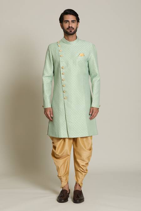 Buy_Arihant Rai Sinha_Gold Silk, Jacquard Embroidery Lotus Woven Sherwani Set _Online_at_Aza_Fashions