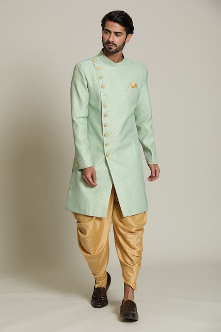 Buy_Arihant Rai Sinha_Gold Silk, Jacquard Embroidery Lotus Woven Sherwani Set 