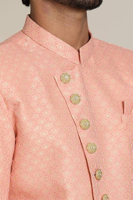 Buy Arihant Rai Sinha Peach Jacquard, Pashmina Embroidery Mughal Sherwani Set Online at Aza Fashions Buy_Arihant Rai Sinha_Peach Jacquard, Pashmina Embroidery Mughal Sherwani Set _Online_at_Aza_Fashions