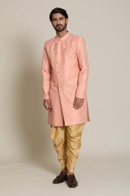 Arihant Rai Sinha Peach Jacquard, Pashmina Embroidery Mughal Sherwani Set at Aza Fashions Arihant Rai Sinha_Peach Jacquard, Pashmina Embroidery Mughal Sherwani Set _at_Aza_Fashions