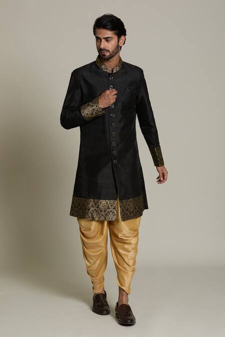 Shop Arihant Rai Sinha Gold Silk, Jacquard Embroidery Floral Woven Sherwani Set Online at Aza Fashions Shop_Arihant Rai Sinha_Gold Silk, Jacquard Embroidery Floral Woven Sherwani Set _Online_at_Aza_Fashions