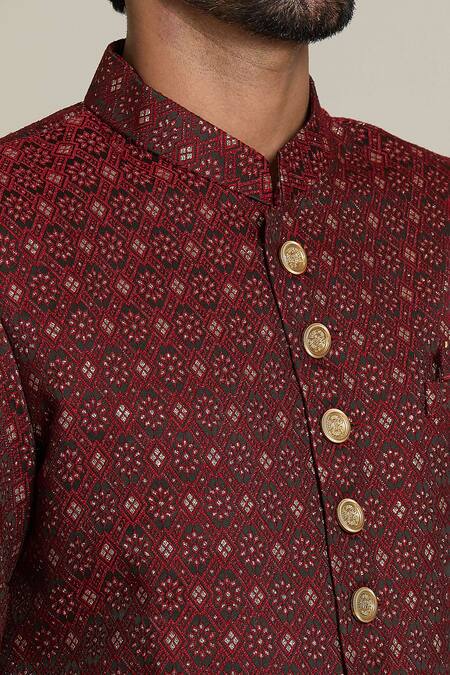 Shop Arihant Rai Sinha Gold Faux Leather, Jacquard, Silk Geometric Woven Sherwani Set Online at Aza Fashions Shop_Arihant Rai Sinha_Gold Faux Leather, Jacquard, Silk Geometric Woven Sherwani Set _Online_at_Aza_Fashions