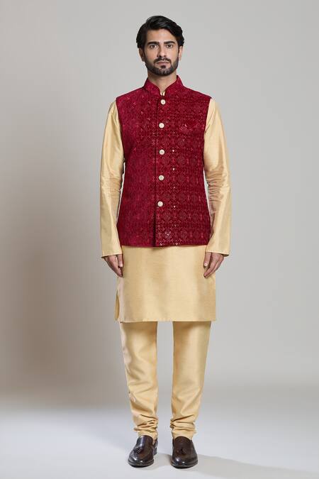 Buy_Arihant Rai Sinha_Maroon Velvet, Silk Sequins, Embroidery Floral Thread Bundi Set 