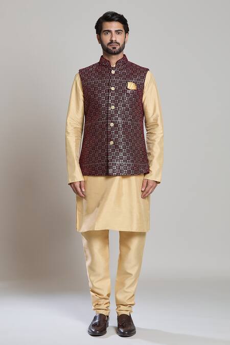 Buy Arihant Rai Sinha Maroon Velvet, Silk Sequins, Embroidery Bundi Set Buy_Arihant Rai Sinha_Maroon Velvet, Silk Sequins, Embroidery Bundi Set