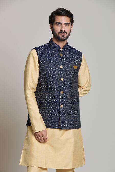 Buy_Arihant Rai Sinha_Blue Jacquard Geometric Pattern Nehru Jacket _Online_at_Aza_Fashions