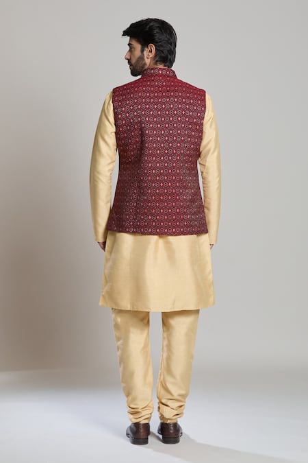 Arihant Rai Sinha Maroon Geometric Floral Nehru Jacket 