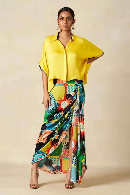 Gulabo by Abu Sandeep Mosaic Bloom Print Draped Skirt 