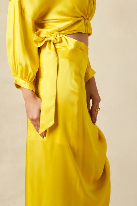 Gulabo By Abu Sandeep Yellow Modal, Satin Solid Draped Skirt Online at Aza Fashions Gulabo By Abu Sandeep_Yellow Modal, Satin Solid Draped Skirt _Online_at_Aza_Fashions