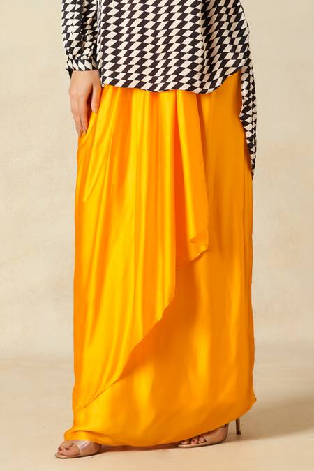 Buy_Gulabo By Abu Sandeep_Yellow Modal, Satin Plain Draped Skirt _Online_at_Aza_Fashions
