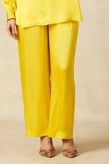 Buy Gulabo By Abu Sandeep Yellow Modal, Satin Collared Solid High Low Tunic And Pant Set Online at Aza Fashions Buy_Gulabo By Abu Sandeep_Yellow Modal, Satin Collared Solid High Low Tunic And Pant Set _Online_at_Aza_Fashions