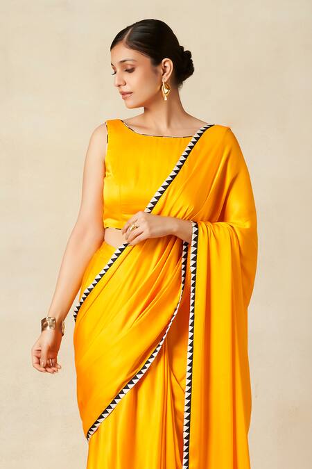 Gulabo By Abu Sandeep_Yellow Modal, Satin Mango Pre-draped Saree _Online_at_Aza_Fashions