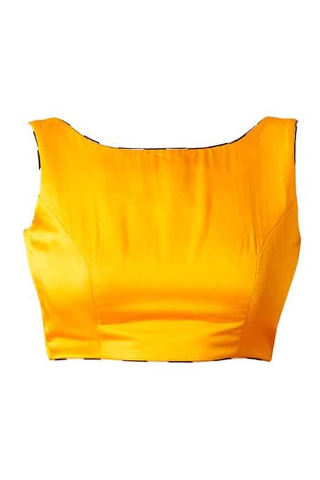 Buy_Gulabo By Abu Sandeep_Yellow Modal Boat Neck Sleeveless Blouse _Online_at_Aza_Fashions