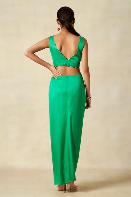 Gulabo By Abu Sandeep Green Boat Neck Sleeveless Blouse 