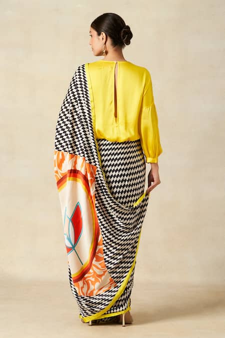 Gulabo By Abu Sandeep Checkerboard Bloom Print Pant Saree 