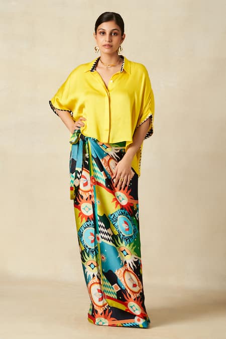 Gulabo by Abu Sandeep Yellow Elbow Sleeve Crop Shirt 