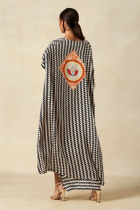 Shop_Gulabo By Abu Sandeep_Black Checkerboard Print Cape _at_Aza_Fashions
